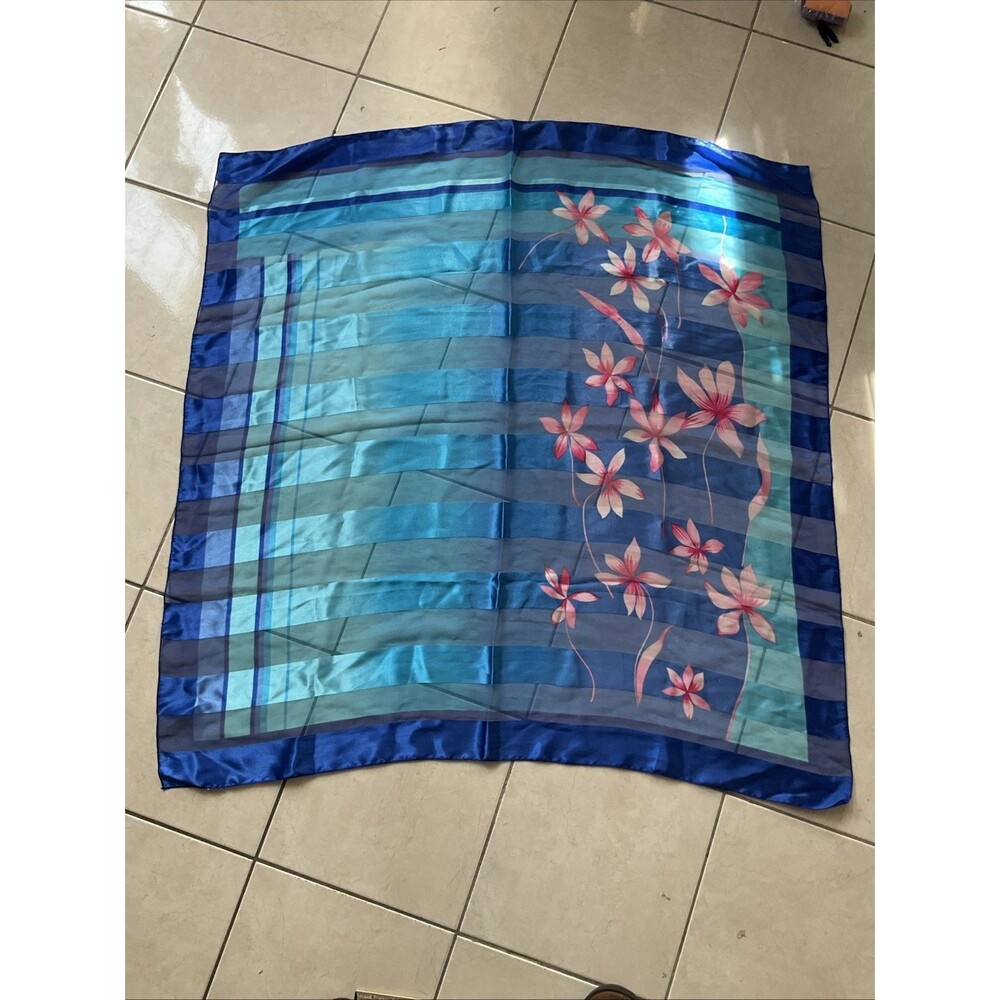 scarf women light weight Blue Pink Flowers